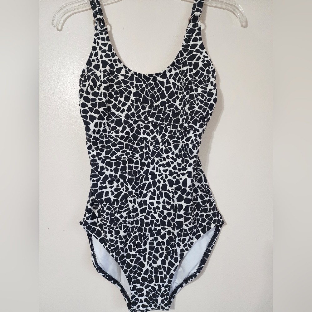 Calvin Klein Black and White Patterned One-Piece Swimsuit